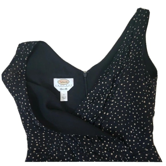 Talbots ~Woman Size 2Petite~ Black/Beige Polka Dot Silk Flare Pleats Dress. - Picture 5 of 12